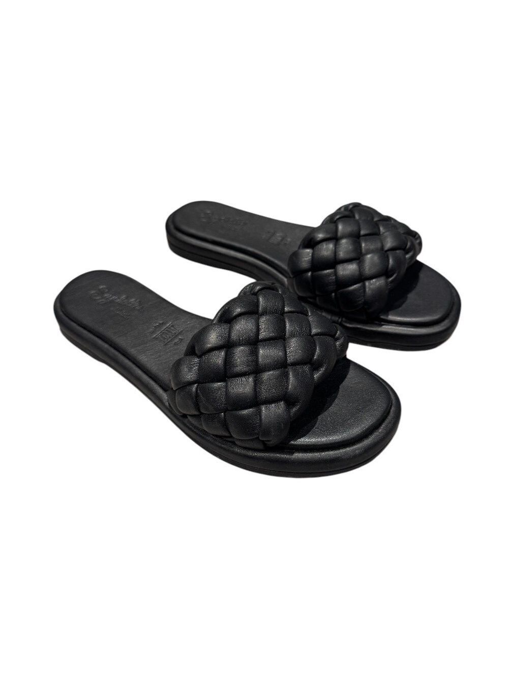 SEYCHELLES black braided leather slide sandals - size 6